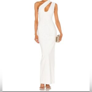 Solace London White One-Shoulder Cutout Gown